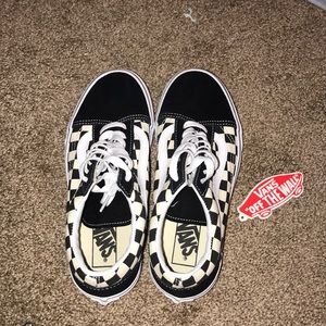 Checkered print black and white vans